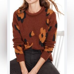 MADEWELL Leopard Intarsia Fulton Pullover Sweater